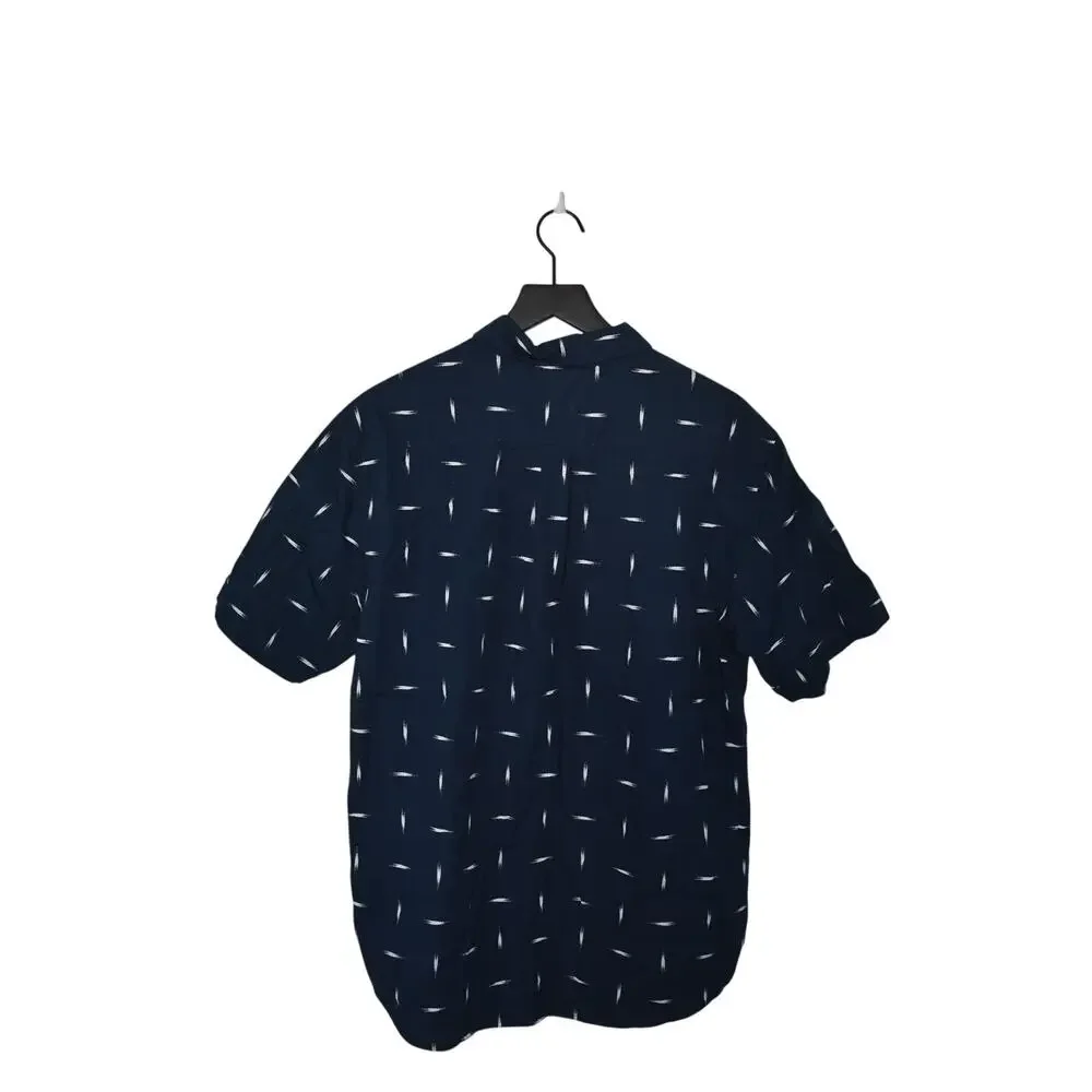 Burton Short Sleeve Button Down Navy Blue Printed Shirt Sz L